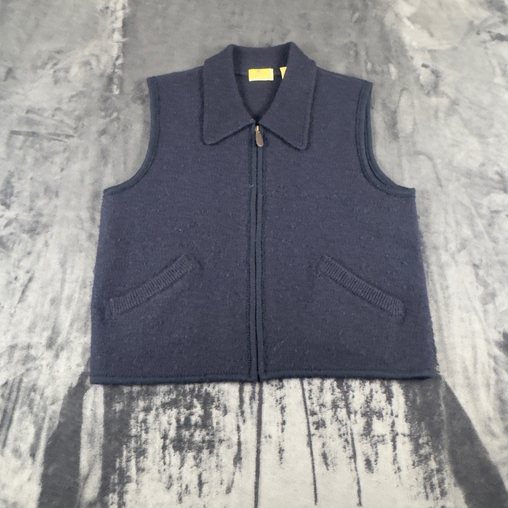 Limited America Sweater Vest Womens Medium Navy Blue 100% Wool Full Zip